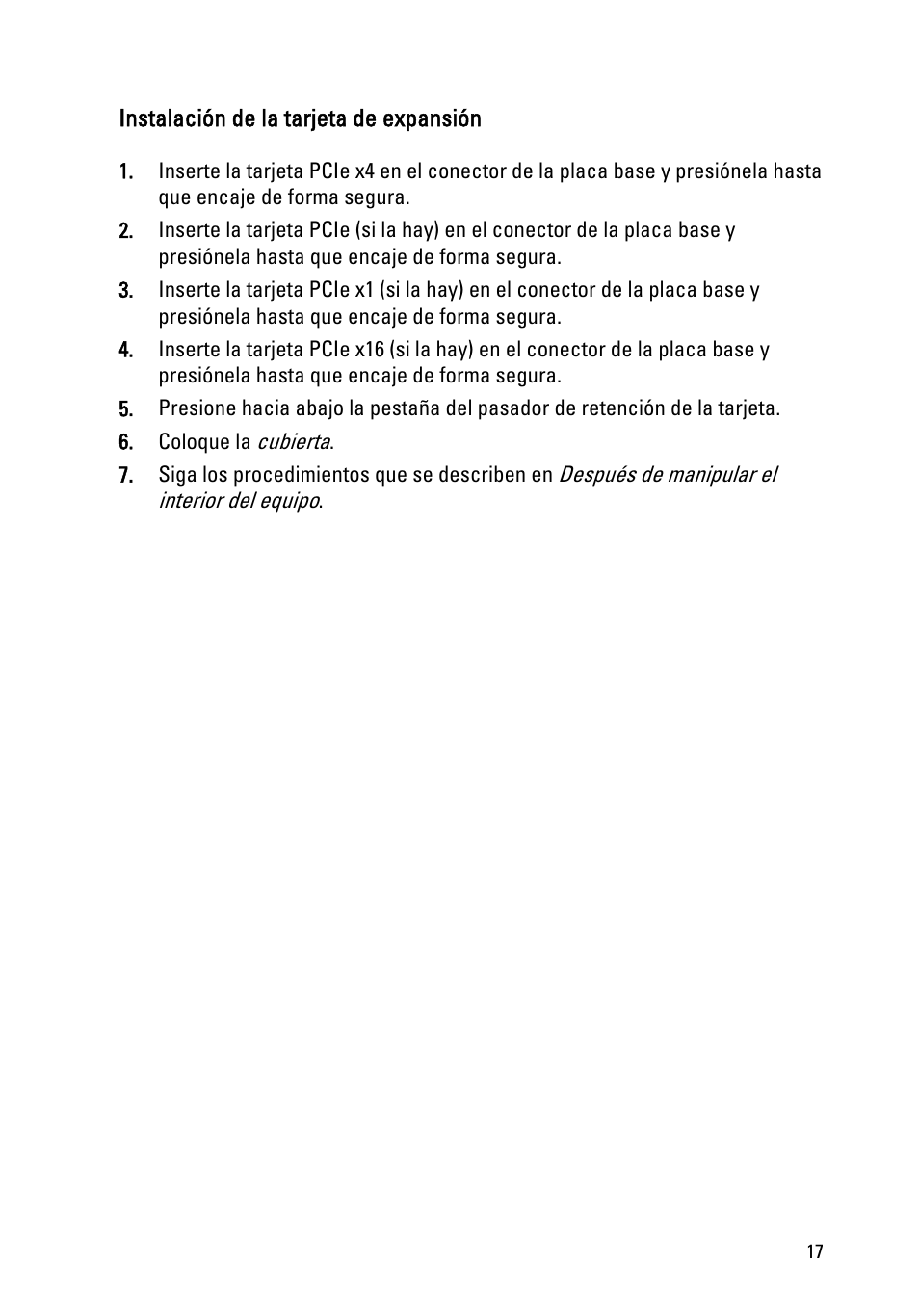Instalación de la tarjeta de expansión | Dell OptiPlex 390 (Mid 2011) User Manual | Page 17 / 98