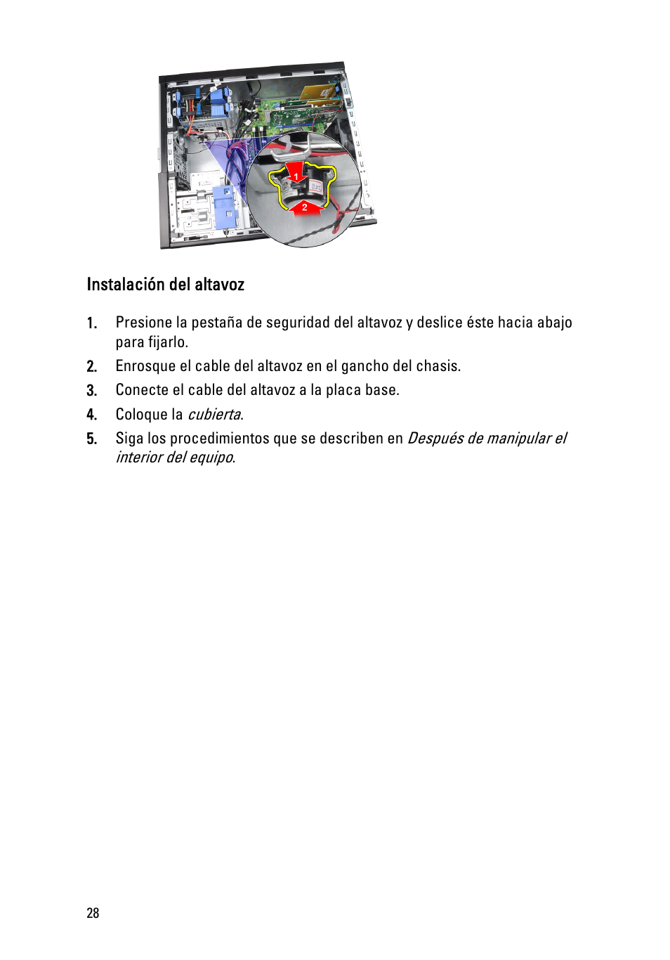 Instalación del altavoz | Dell OptiPlex 390 (Mid 2011) User Manual | Page 28 / 98
