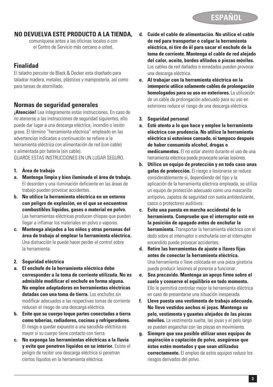 Español, Finalidad | Black & Decker KR55CRE User Manual | Page 3 / 12