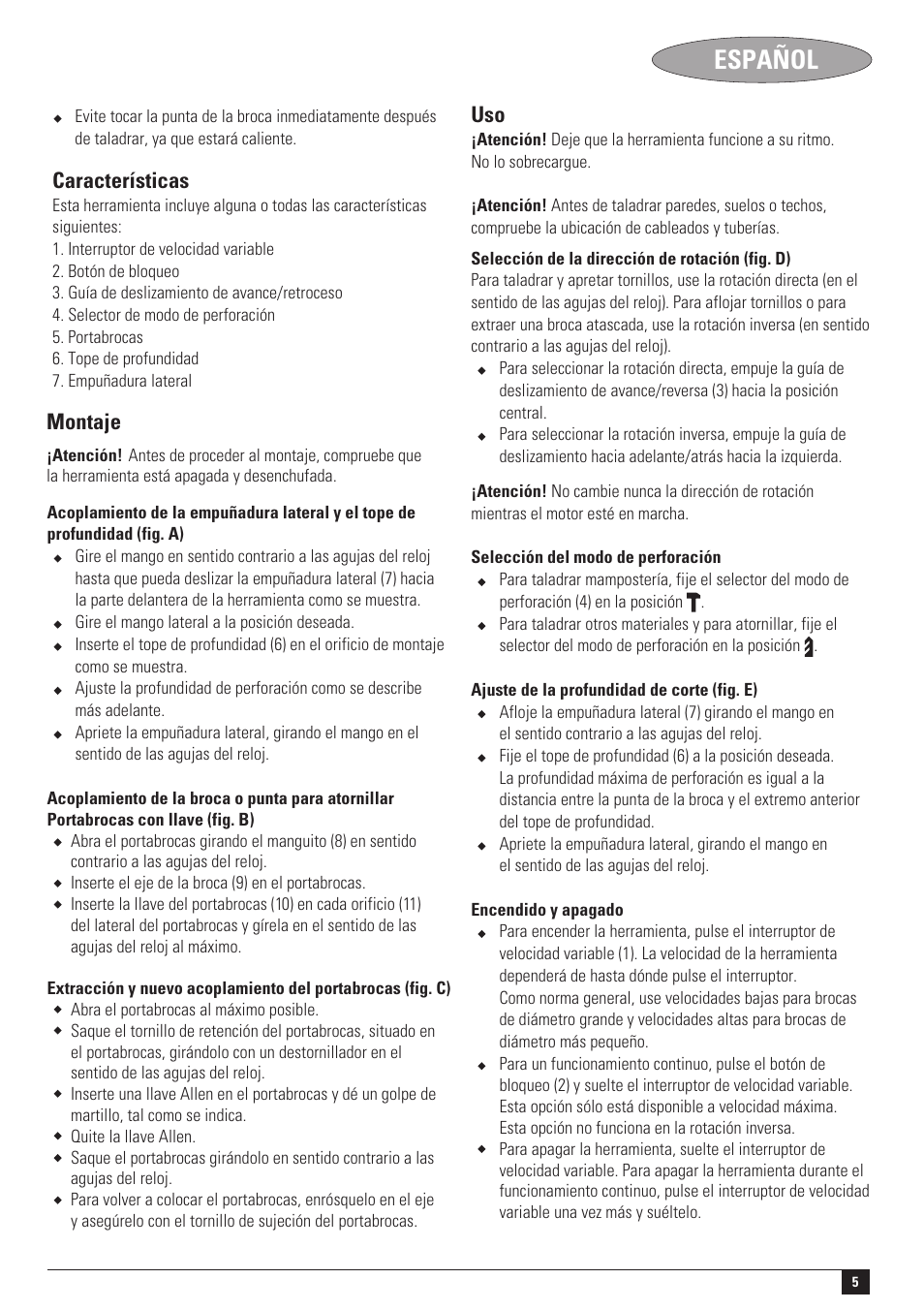 Español | Black & Decker KR55CRE User Manual | Page 5 / 12