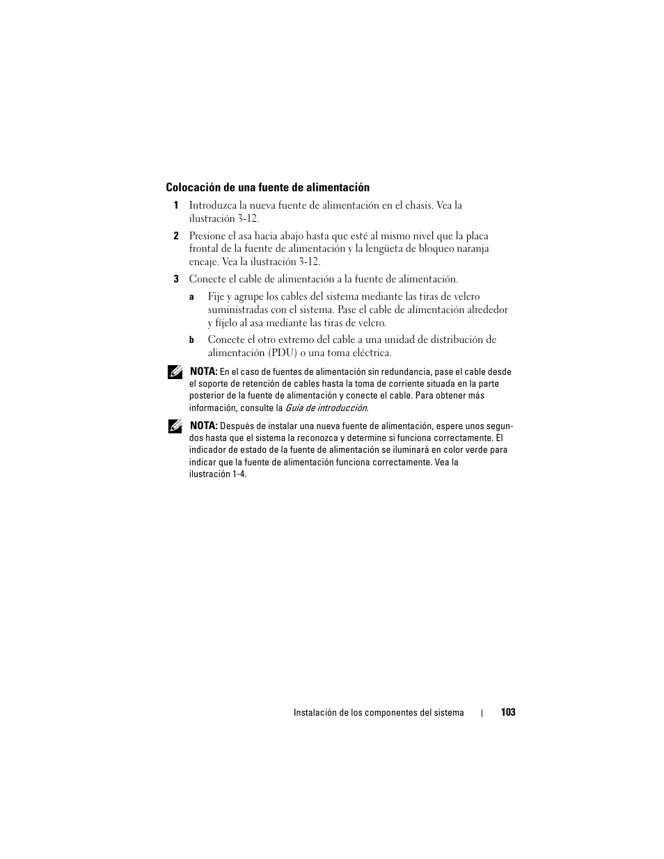 Colocación de una fuente de alimentación | Dell POWEREDGE 300 User Manual | Page 103 / 210