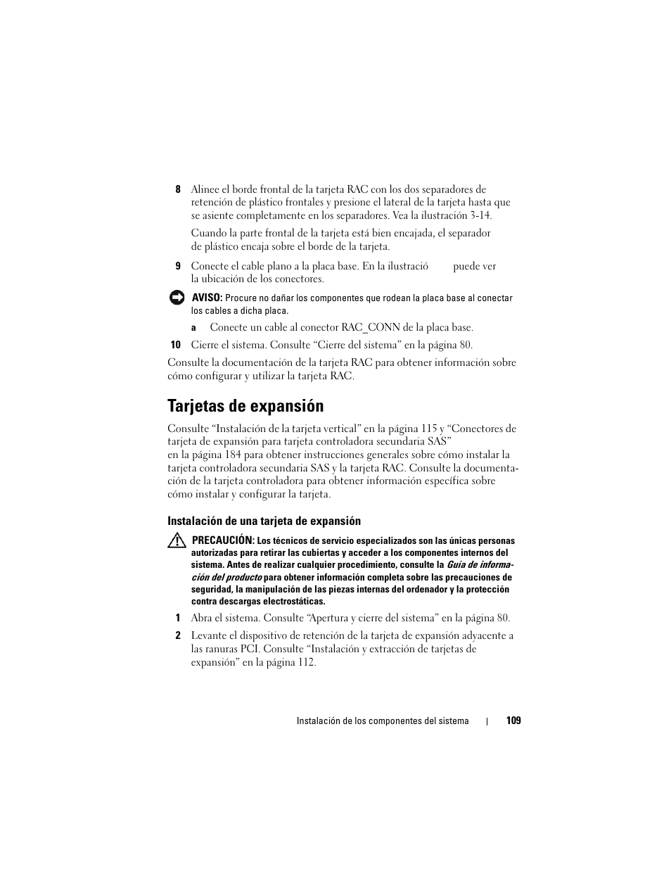 Tarjetas de expansión, Instalación de una tarjeta de expansión | Dell POWEREDGE 300 User Manual | Page 109 / 210