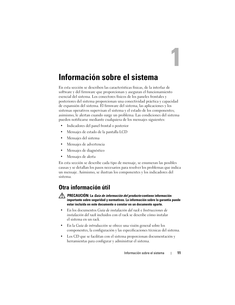 Información sobre el sistema, Otra información útil | Dell POWEREDGE 300 User Manual | Page 11 / 210