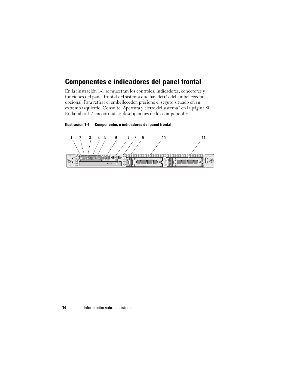 Componentes e indicadores del panel frontal | Dell POWEREDGE 300 User Manual | Page 14 / 210