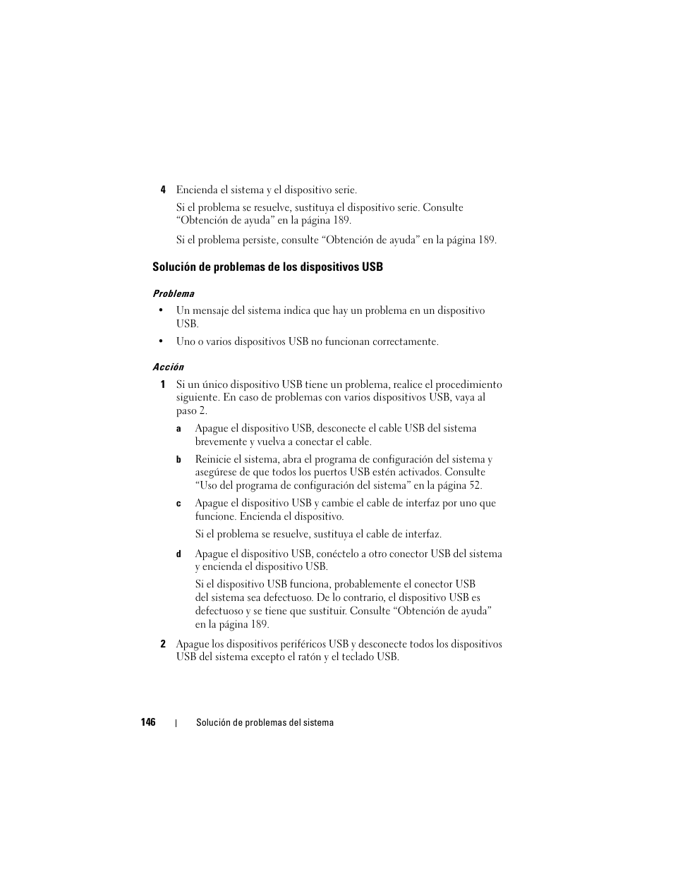 Solución de problemas de los dispositivos usb | Dell POWEREDGE 300 User Manual | Page 146 / 210