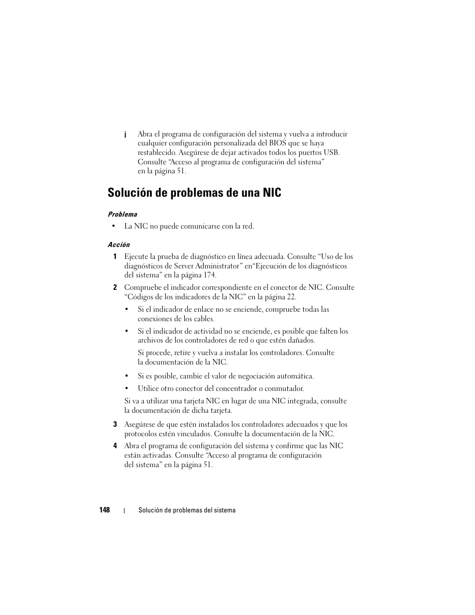 Solución de problemas de una nic | Dell POWEREDGE 300 User Manual | Page 148 / 210
