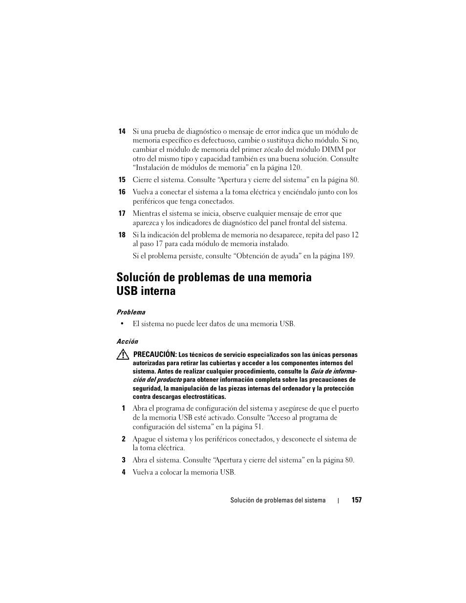 Solución de problemas de una memoria usb interna | Dell POWEREDGE 300 User Manual | Page 157 / 210