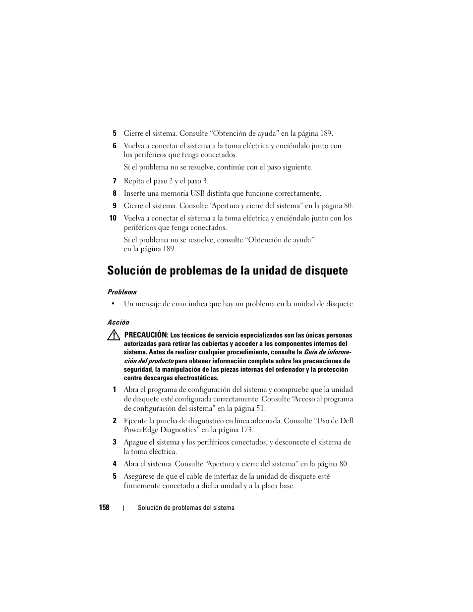 Solución de problemas de la unidad de disquete | Dell POWEREDGE 300 User Manual | Page 158 / 210