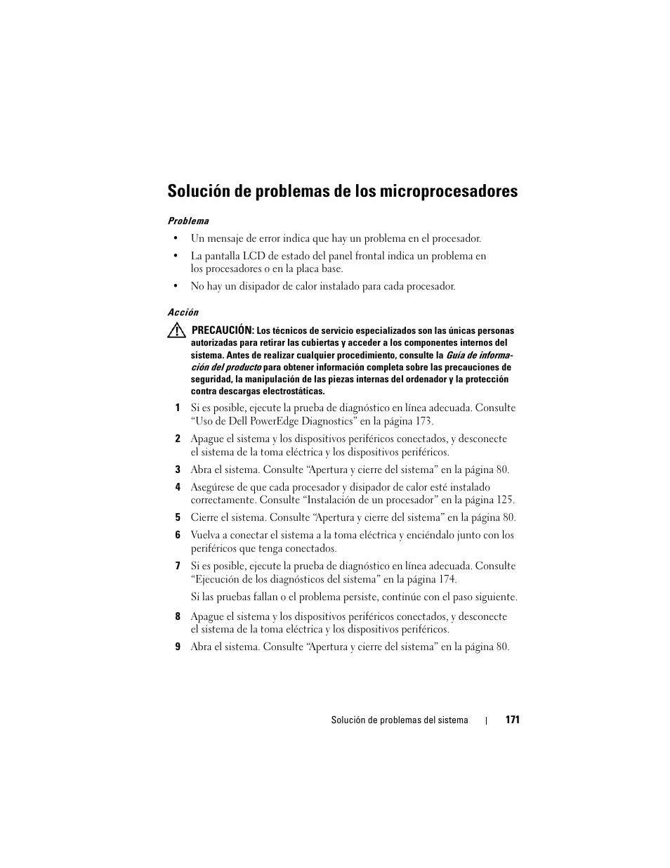 Solución de problemas de los microprocesadores | Dell POWEREDGE 300 User Manual | Page 171 / 210