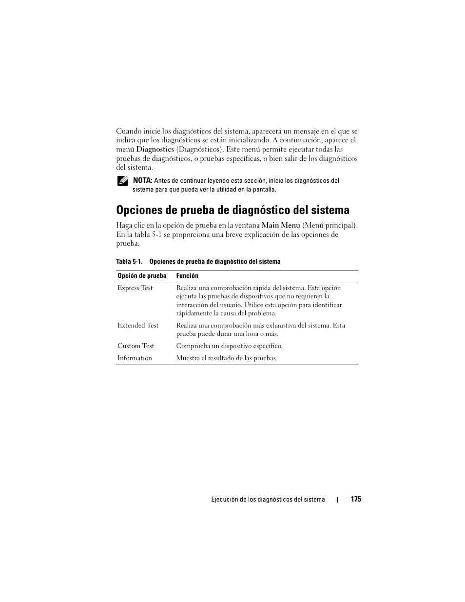 Opciones de prueba de diagnóstico del sistema | Dell POWEREDGE 300 User Manual | Page 175 / 210