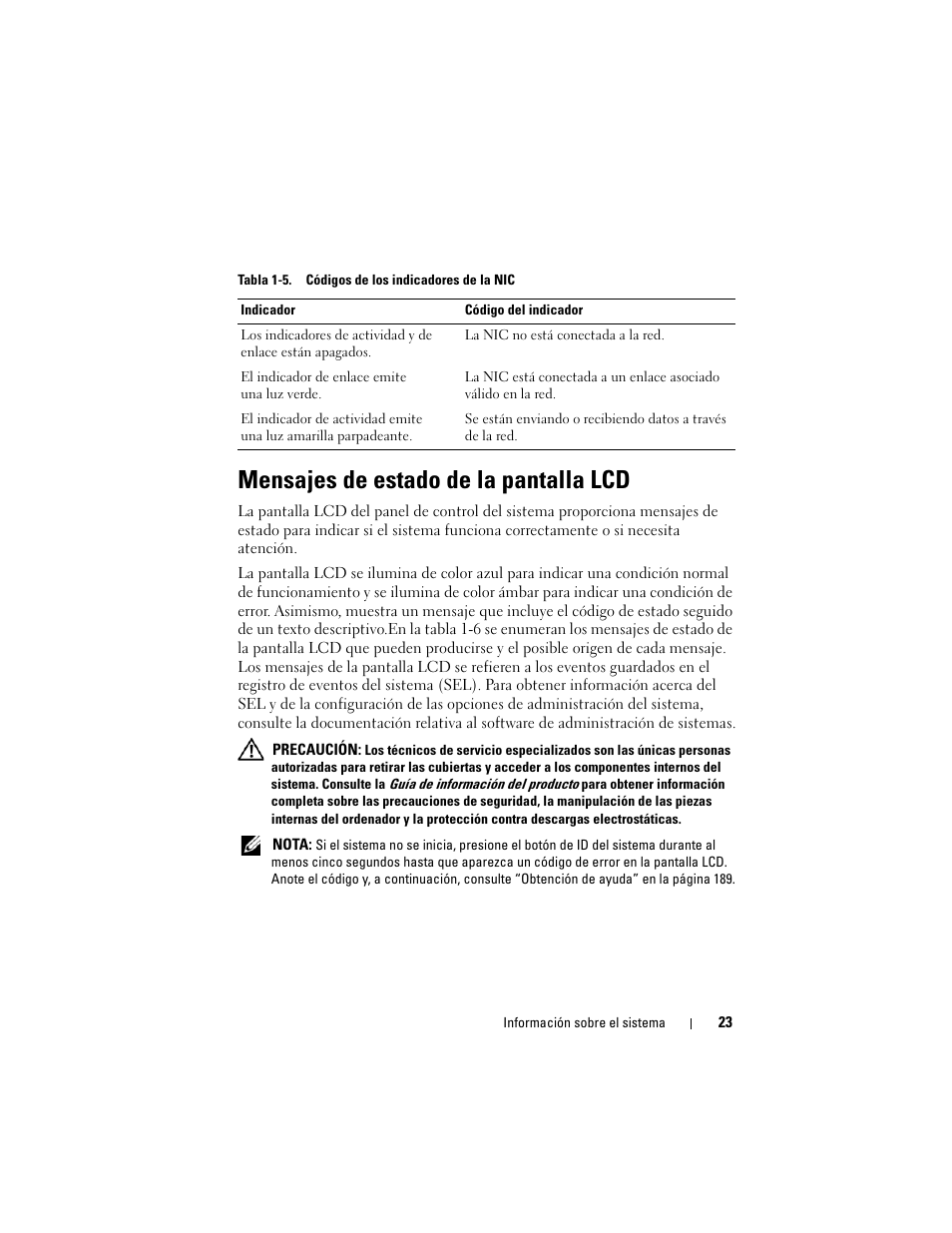 Mensajes de estado de la pantalla lcd | Dell POWEREDGE 300 User Manual | Page 23 / 210