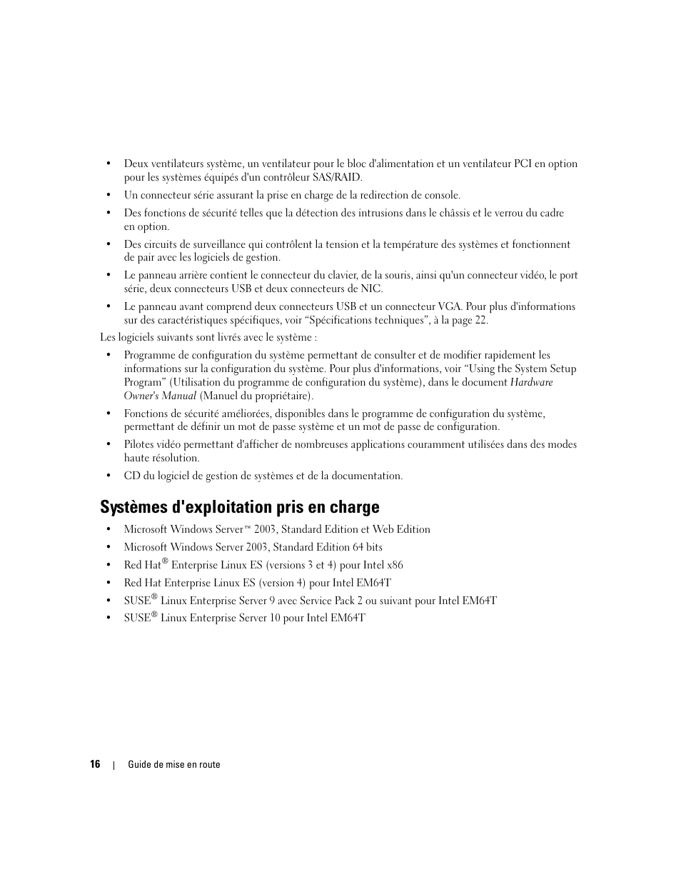 Systèmes d'exploitation pris en charge | Dell PowerEdge 860 User Manual | Page 18 / 56