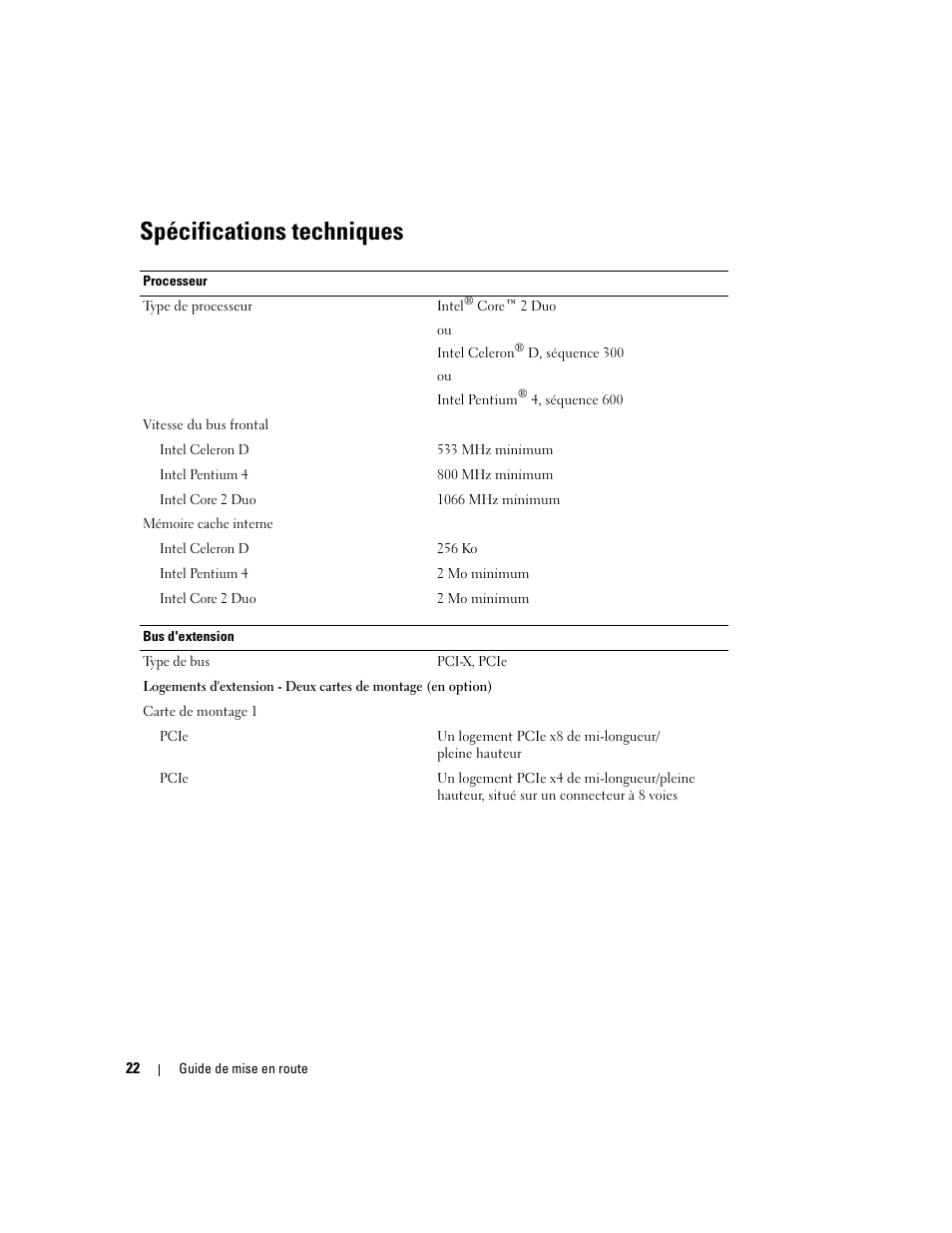 Spécifications techniques | Dell PowerEdge 860 User Manual | Page 24 / 56