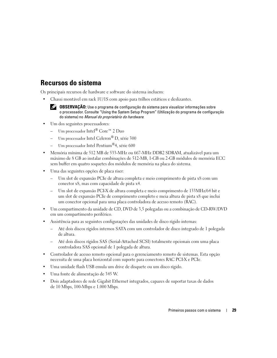 Recursos do sistema | Dell PowerEdge 860 User Manual | Page 31 / 56