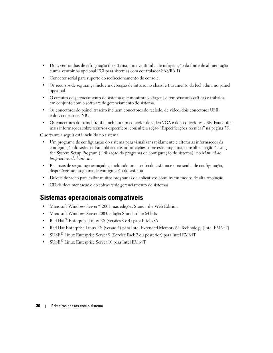 Sistemas operacionais compatíveis | Dell PowerEdge 860 User Manual | Page 32 / 56