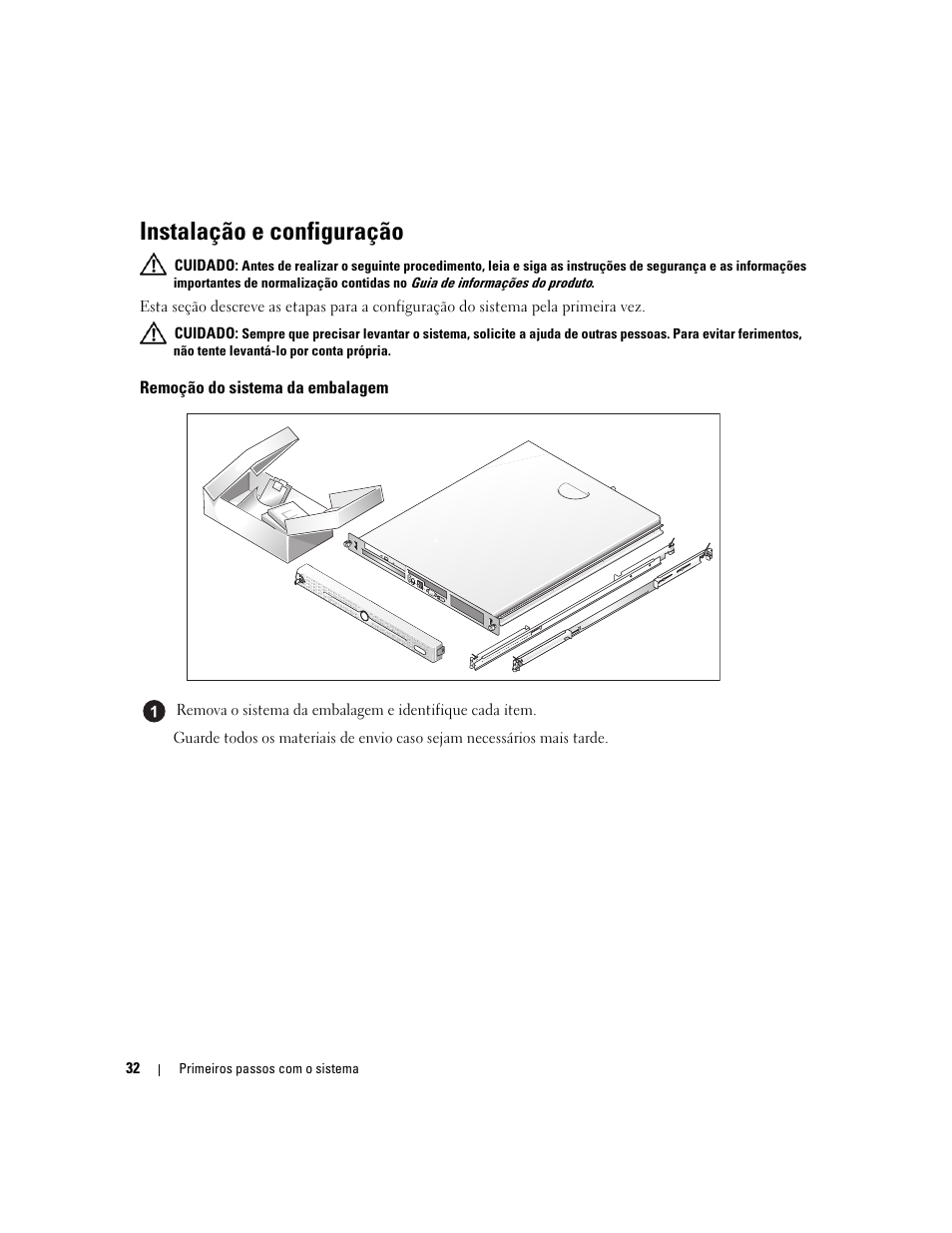 Instalação e configuração, Remoção do sistema da embalagem | Dell PowerEdge 860 User Manual | Page 34 / 56