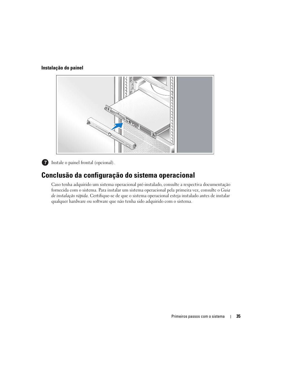 Instalação do painel, Conclusão da configuração do sistema operacional | Dell PowerEdge 860 User Manual | Page 37 / 56