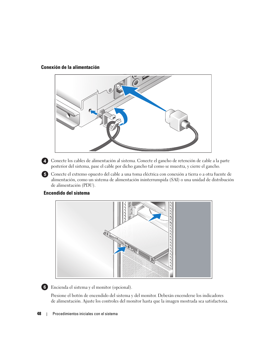 Conexión de la alimentación, Encendido del sistema | Dell PowerEdge 860 User Manual | Page 50 / 56