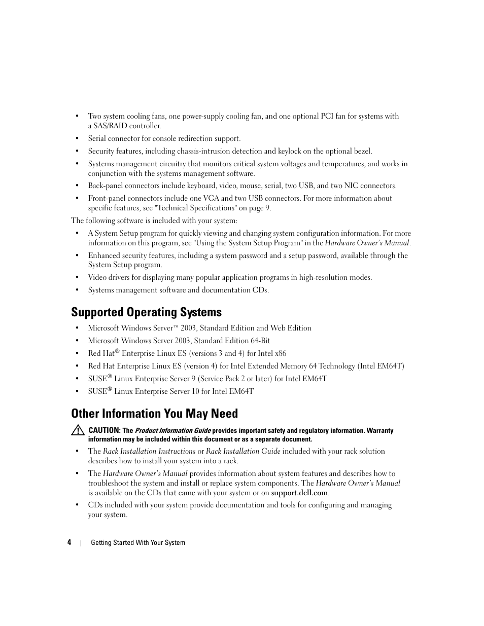 Supported operating systems, Other information you may need | Dell PowerEdge 860 User Manual | Page 6 / 56