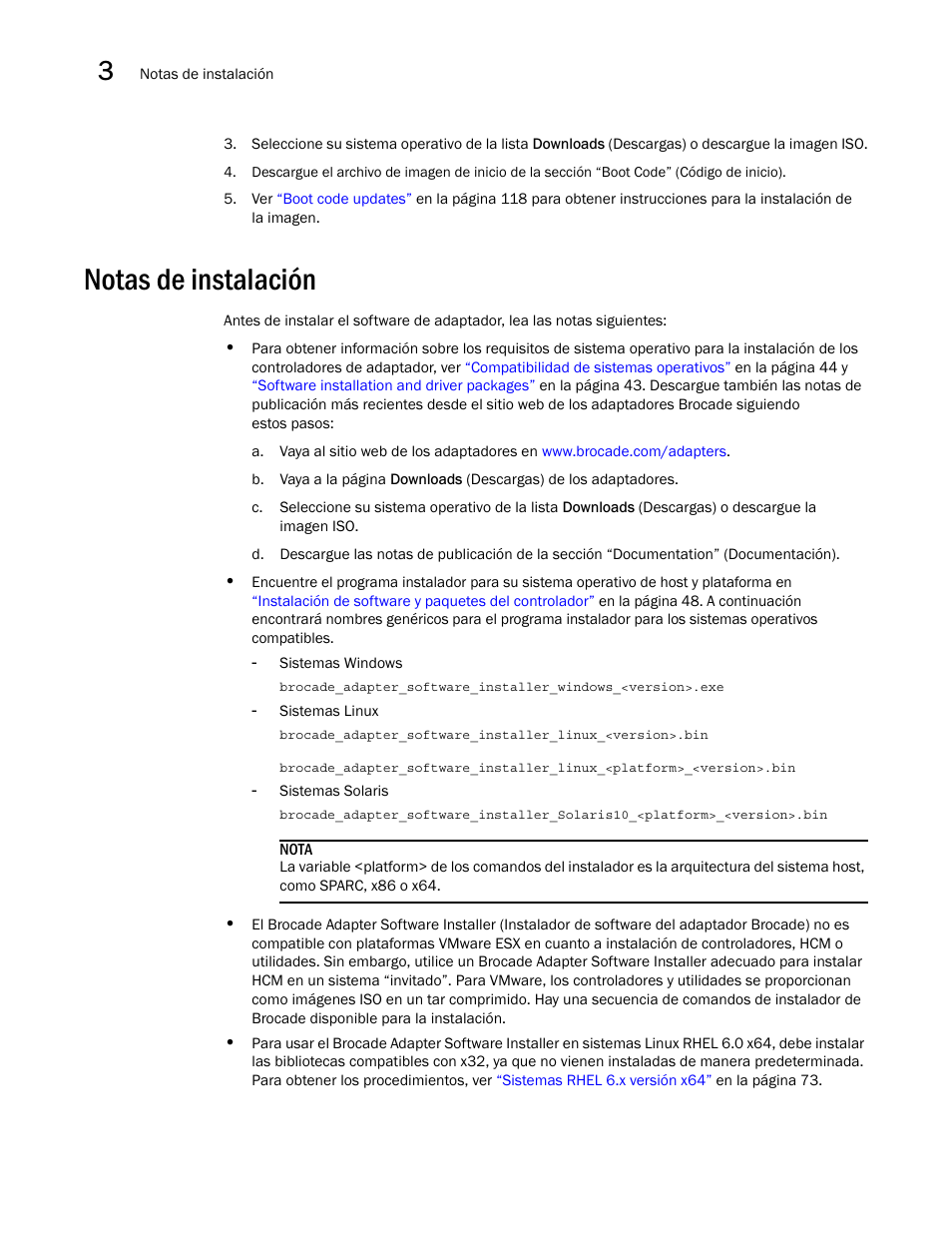 Notas de instalación | Dell Brocade Adapters User Manual | Page 102 / 294
