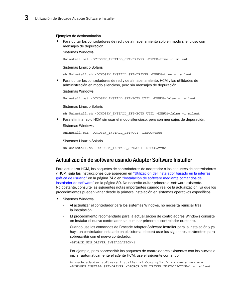 Actualización de software usando adapter, Software installer, Actualización de software usando adapter software | Installer | Dell Brocade Adapters User Manual | Page 124 / 294