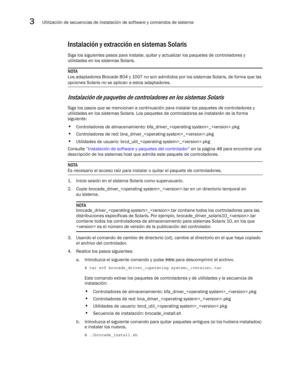 Instalación y extracción en sistemas solaris | Dell Brocade Adapters User Manual | Page 136 / 294