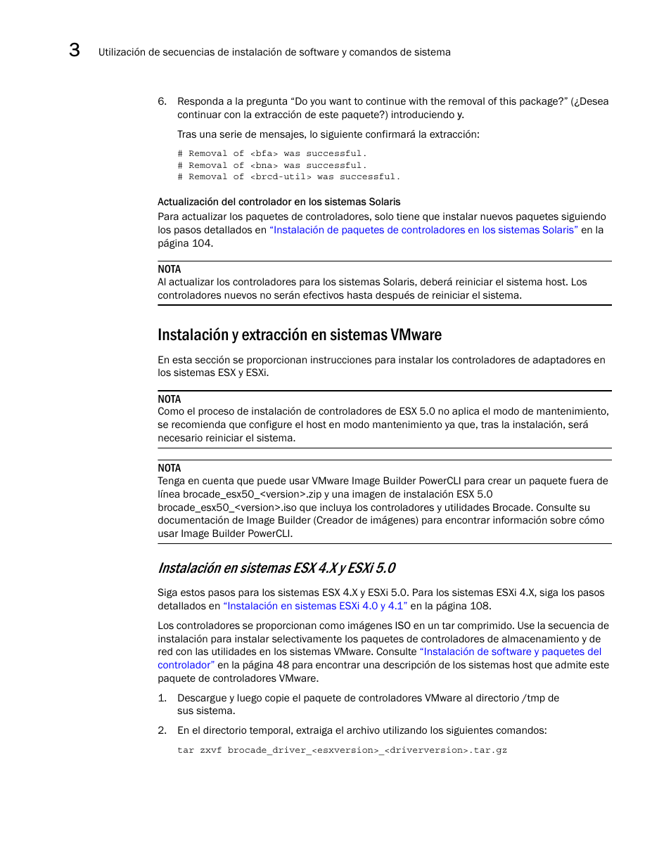 Instalación y extracción en sistemas vmware, Instalación en sistemas esx 4.x y esxi 5.0 | Dell Brocade Adapters User Manual | Page 138 / 294
