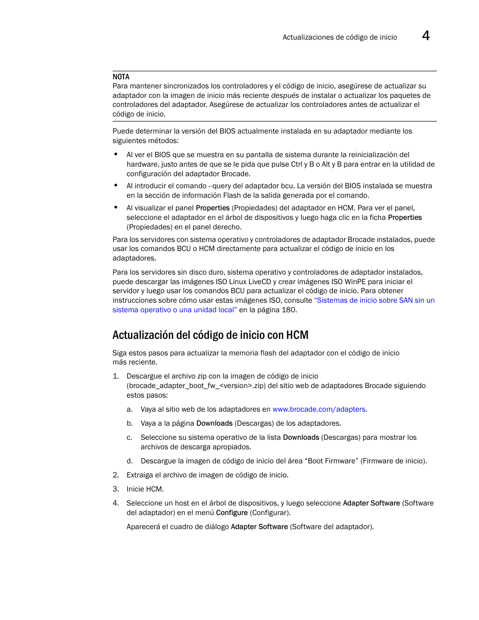 Actualización del código de inicio con hcm | Dell Brocade Adapters User Manual | Page 159 / 294