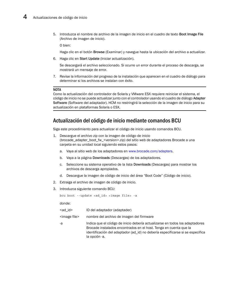 Actualización del código de inicio mediante, Comandos bcu | Dell Brocade Adapters User Manual | Page 160 / 294