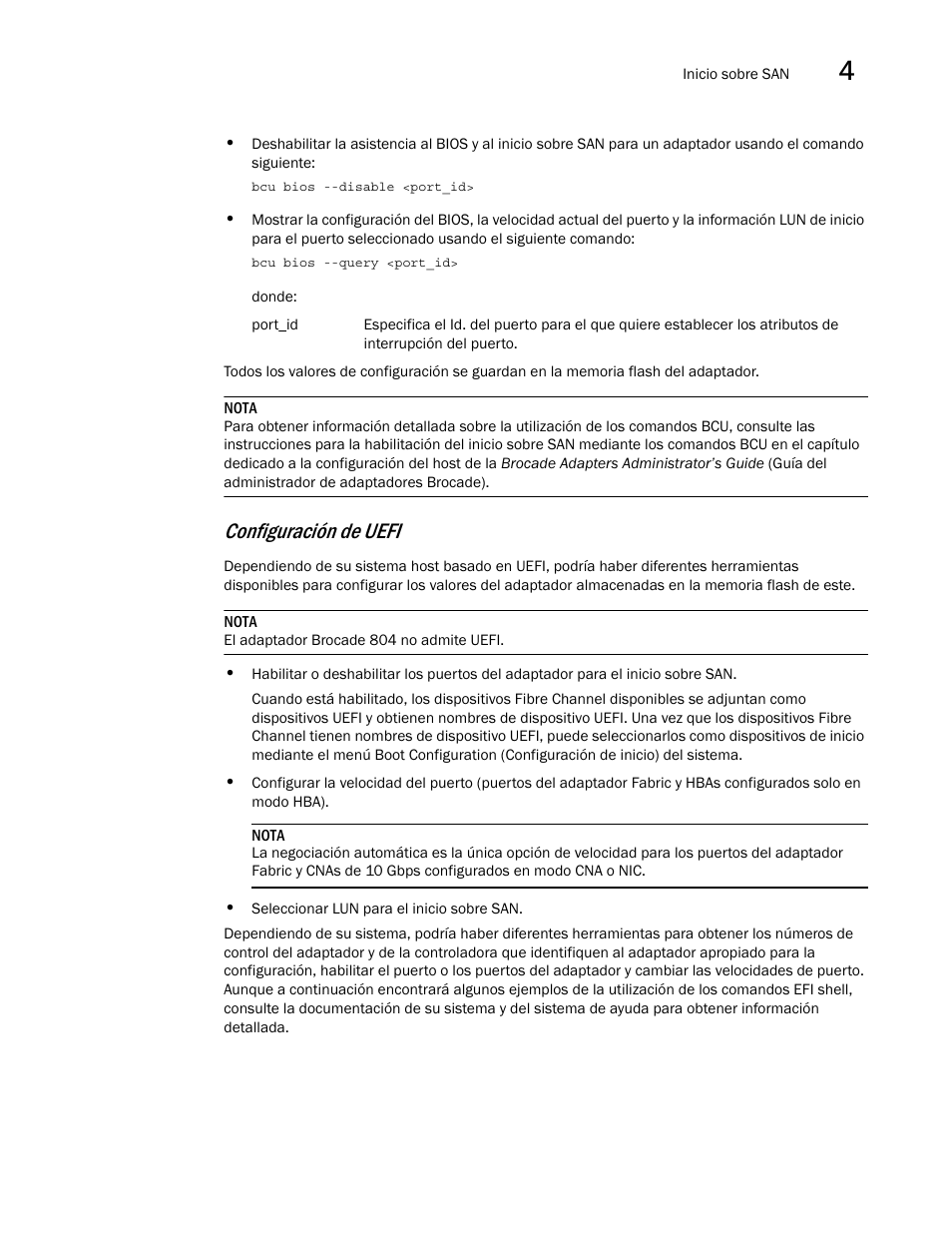 San usando las instrucciones detalladas en, Configuración de uefi | Dell Brocade Adapters User Manual | Page 187 / 294