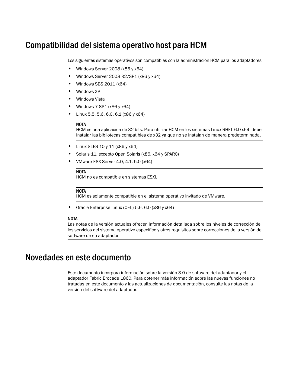 Compatibilidad del sistema operativo host para hcm, Novedades en este documento | Dell Brocade Adapters User Manual | Page 19 / 294