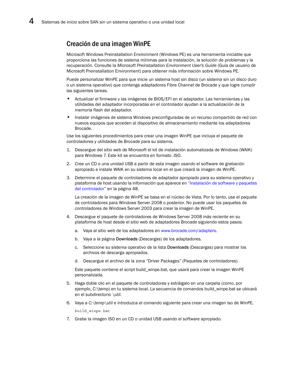Creación de una imagen winpe, Creación de, Una imagen winpe | Dell Brocade Adapters User Manual | Page 214 / 294