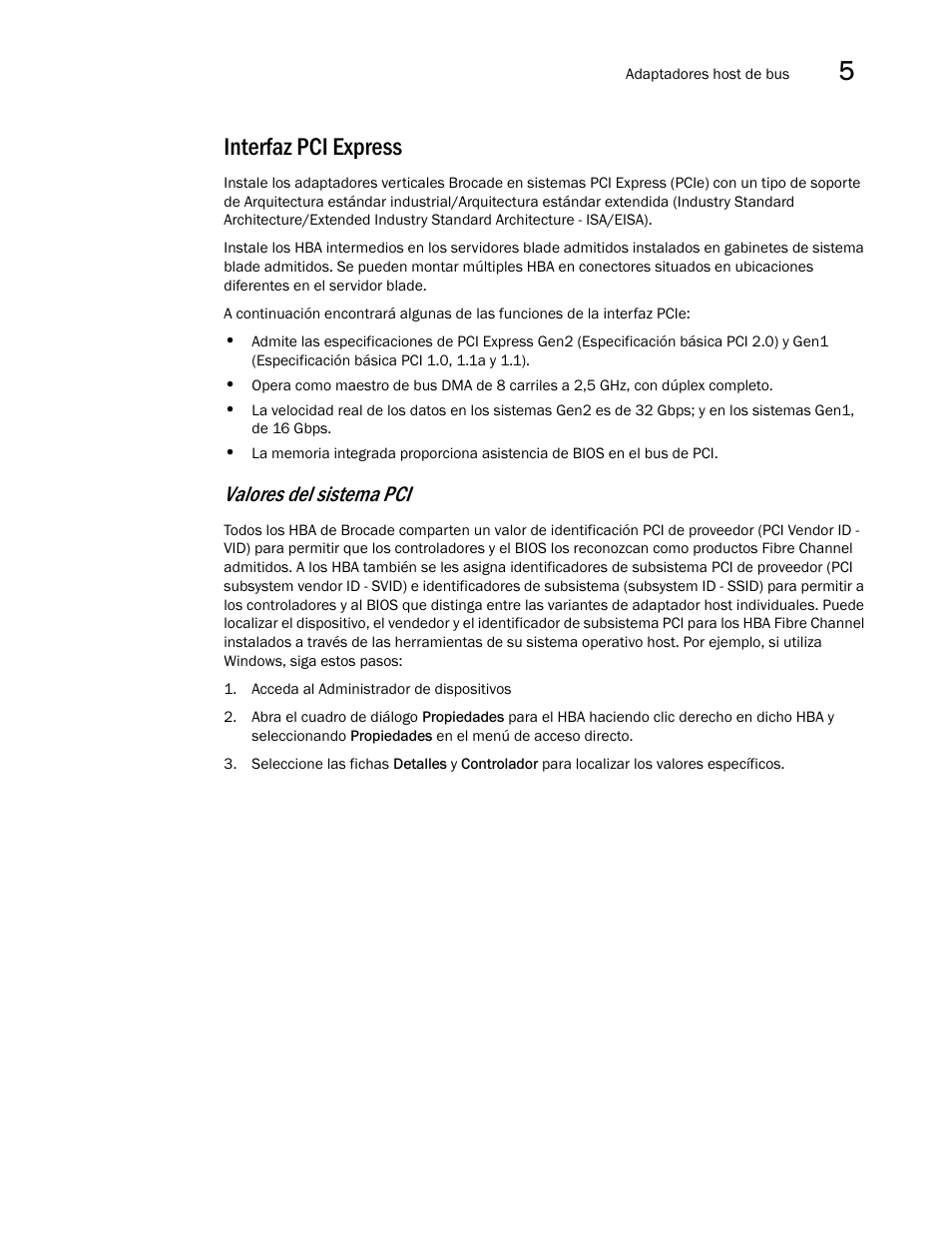 Interfaz pci express, Valores del sistema pci | Dell Brocade Adapters User Manual | Page 235 / 294