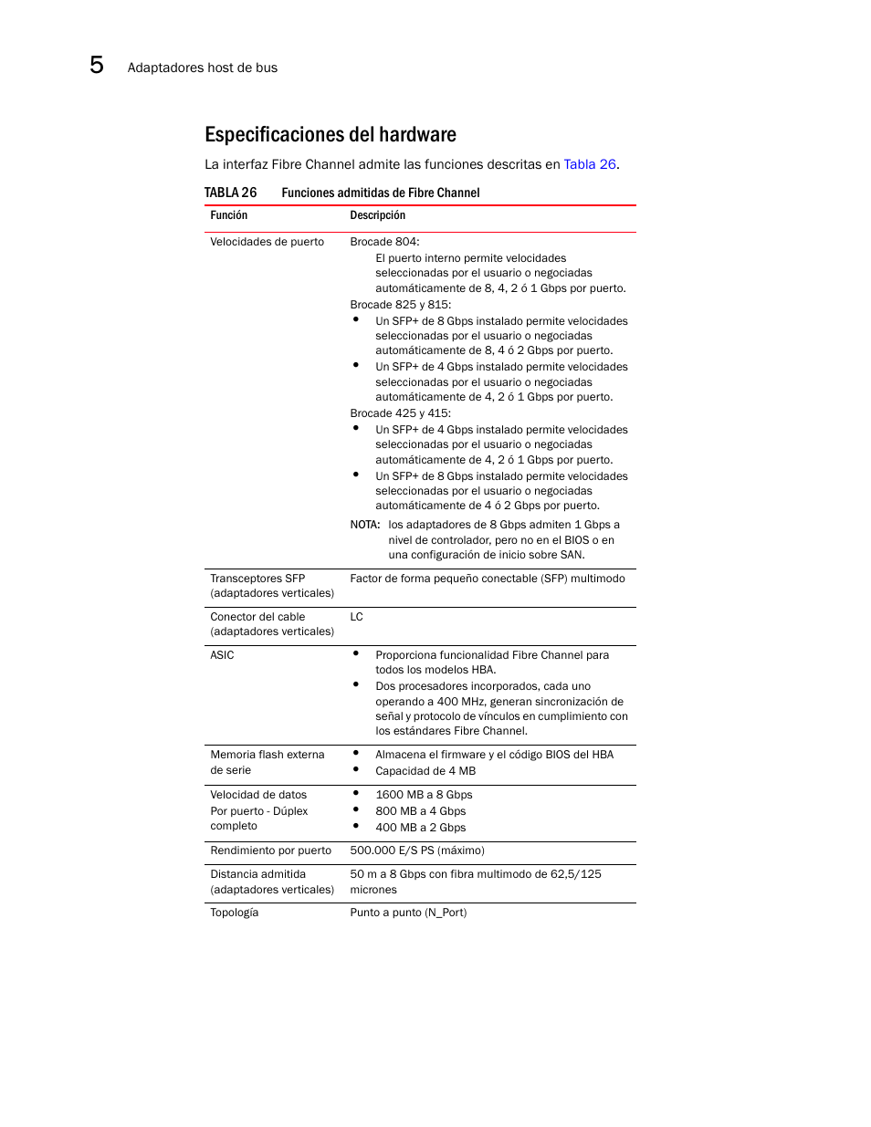 Especificaciones del hardware | Dell Brocade Adapters User Manual | Page 236 / 294