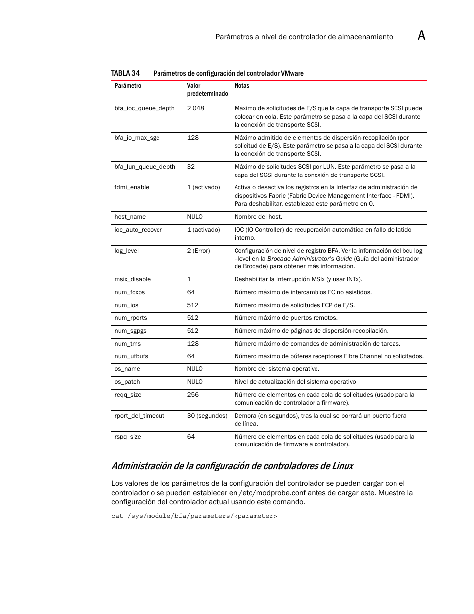 Tabla 34, Se encuentran en las siguient, Describe los parámetr | Dell Brocade Adapters User Manual | Page 253 / 294