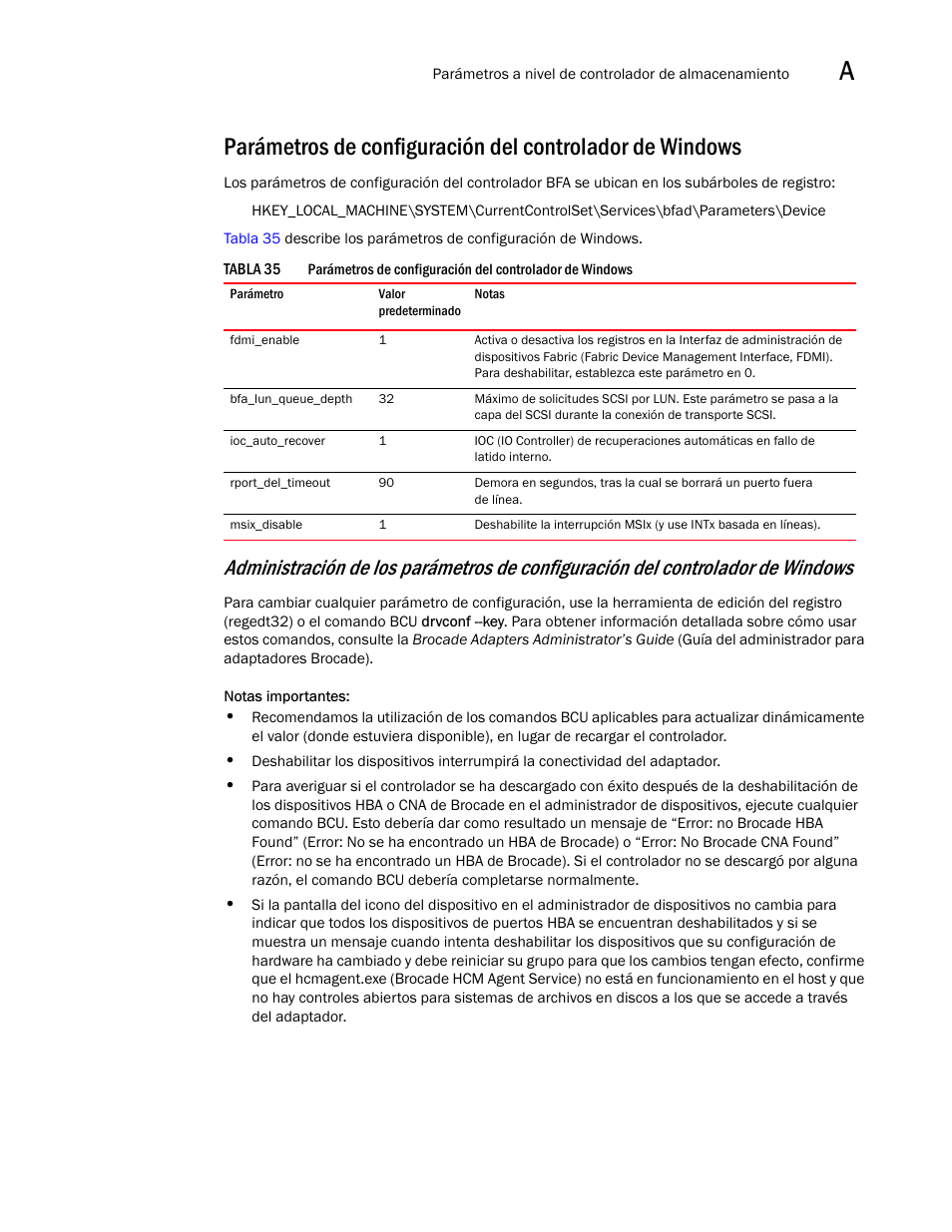 Parámetros de configuración del, Controlador de windows | Dell Brocade Adapters User Manual | Page 255 / 294