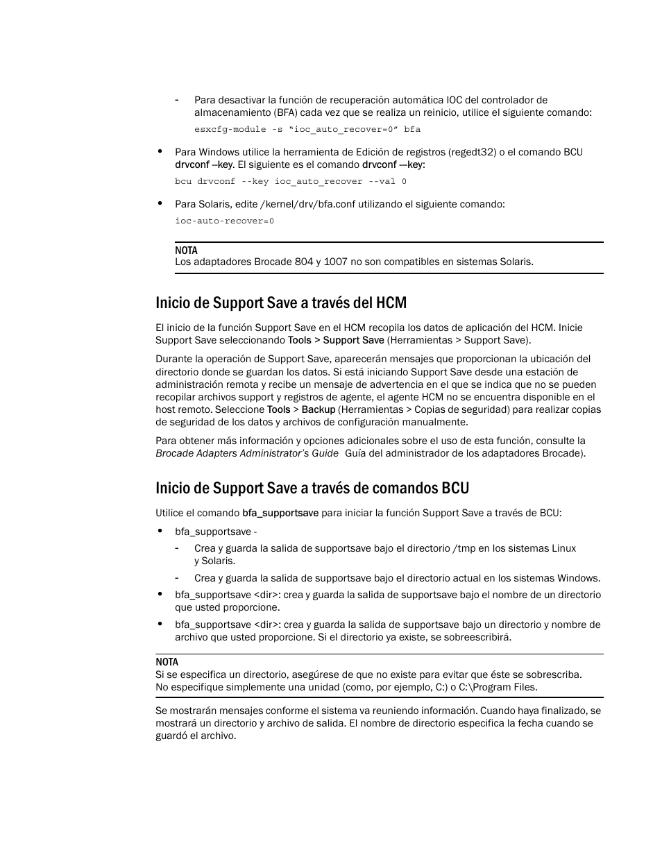 Inicio de support save a través del hcm, Inicio de support save a través de comandos bcu | Dell Brocade Adapters User Manual | Page 28 / 294