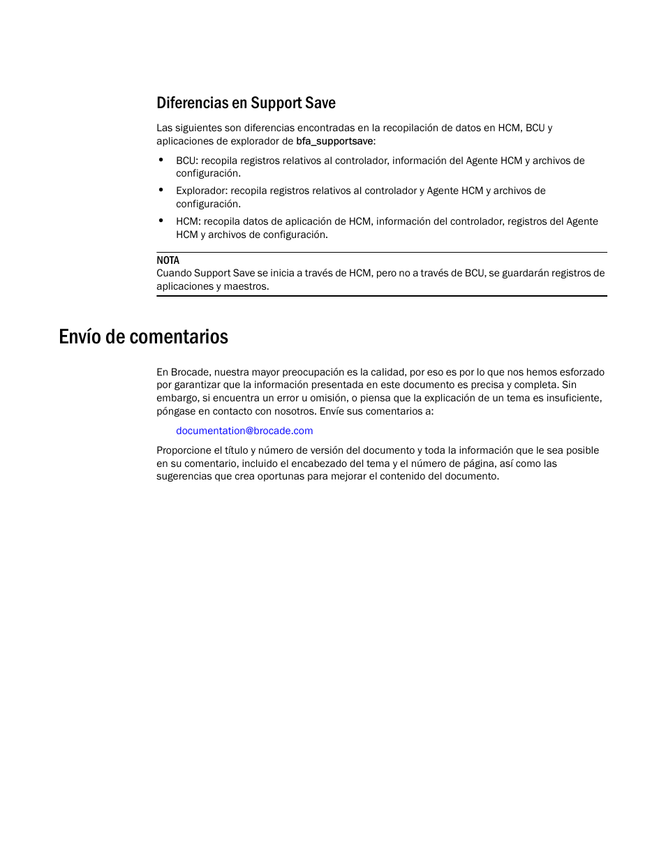Diferencias en support save, Envío de comentarios | Dell Brocade Adapters User Manual | Page 30 / 294