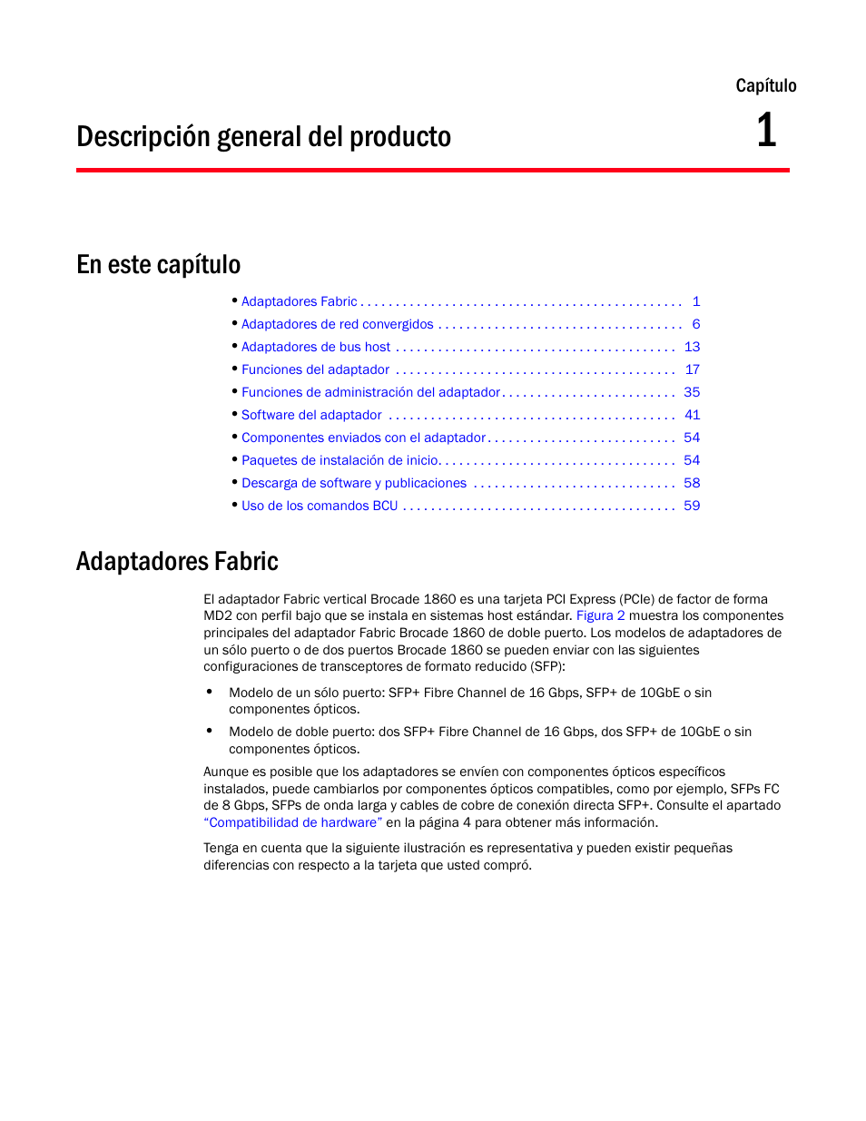 Descripción general del producto, En este capítulo, Adaptadores fabric | Capítulo 1 | Dell Brocade Adapters User Manual | Page 31 / 294