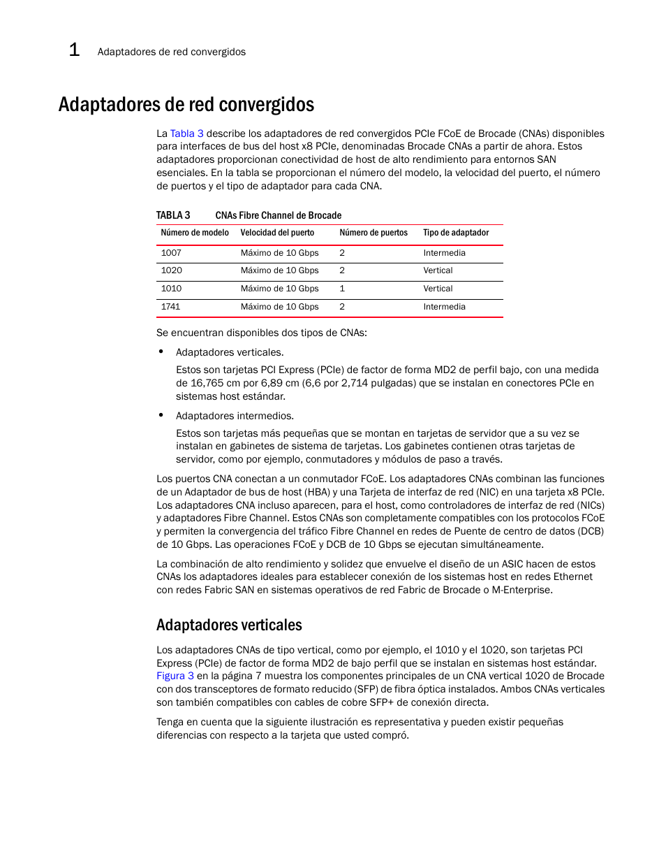 Adaptadores de red convergidos, Adaptadores verticales | Dell Brocade Adapters User Manual | Page 36 / 294