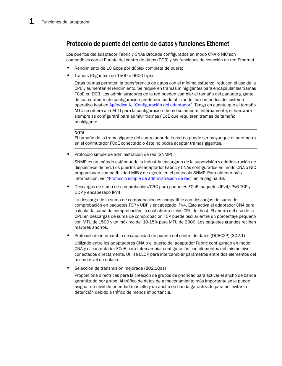 Protocolo de puente del centro de datos y, Funciones ethernet | Dell Brocade Adapters User Manual | Page 54 / 294