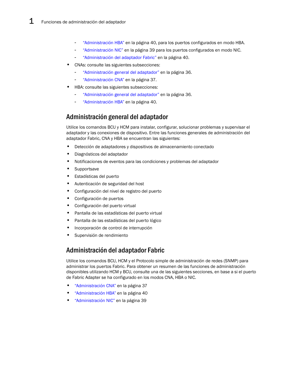 Administración general del adaptador, Administración del adaptador fabric | Dell Brocade Adapters User Manual | Page 66 / 294