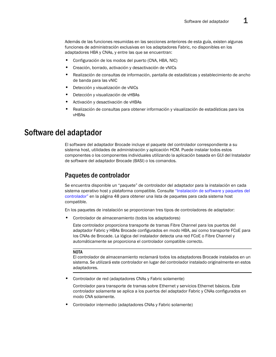 Software del adaptador, Paquetes de controlador | Dell Brocade Adapters User Manual | Page 71 / 294