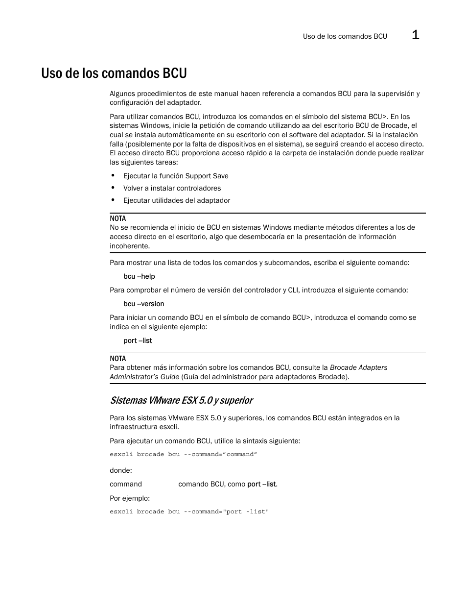 Uso de los comandos bcu, Sistemas vmware esx 5.0 y superior | Dell Brocade Adapters User Manual | Page 89 / 294