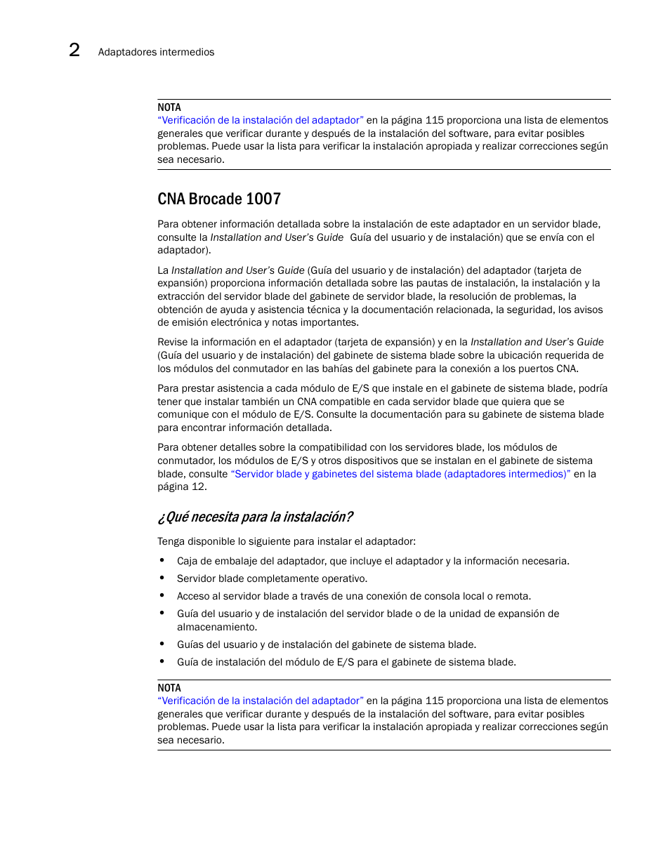 Cna brocade 1007, Qué necesita para la instalación | Dell Brocade Adapters User Manual | Page 98 / 294