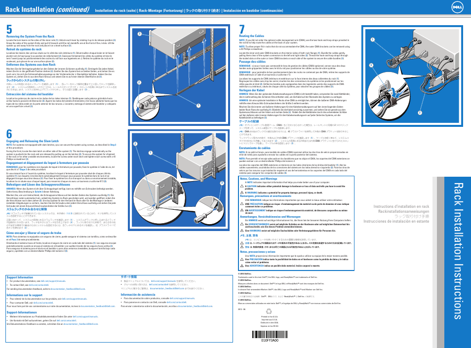 Rack installation instructions, Continued), Rack installation | Instrucciones de instalación en estante | Dell PowerEdge R920 User Manual | Page 2 / 2