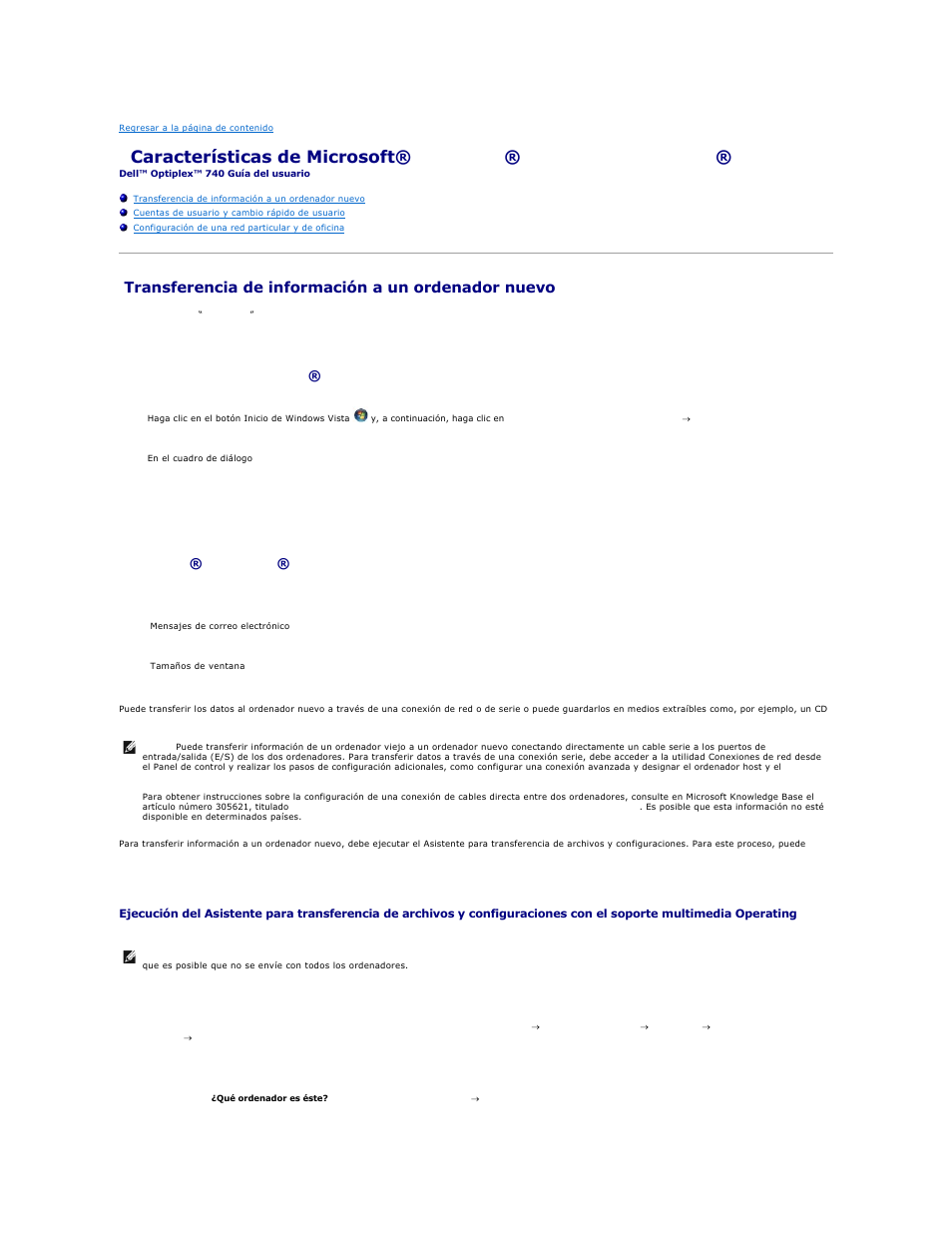 Transferencia de información a un ordenador nuevo, Microsoft windows vista, Microsoft® windows® xp | Dell OptiPlex 740 User Manual | Page 149 / 236