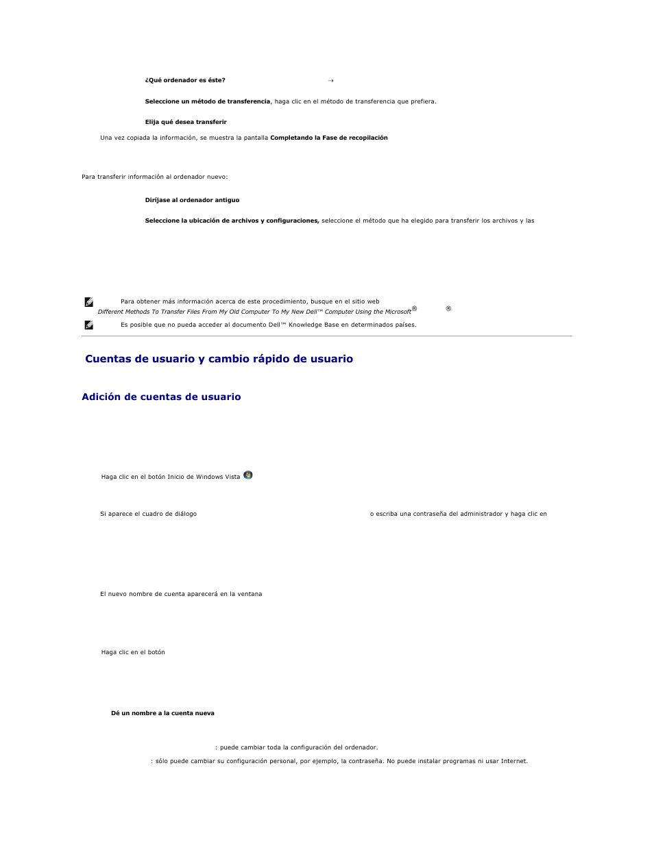 Cuentas de usuario y cambio rápido de usuario, Adición de cuentas de usuario | Dell OptiPlex 740 User Manual | Page 151 / 236