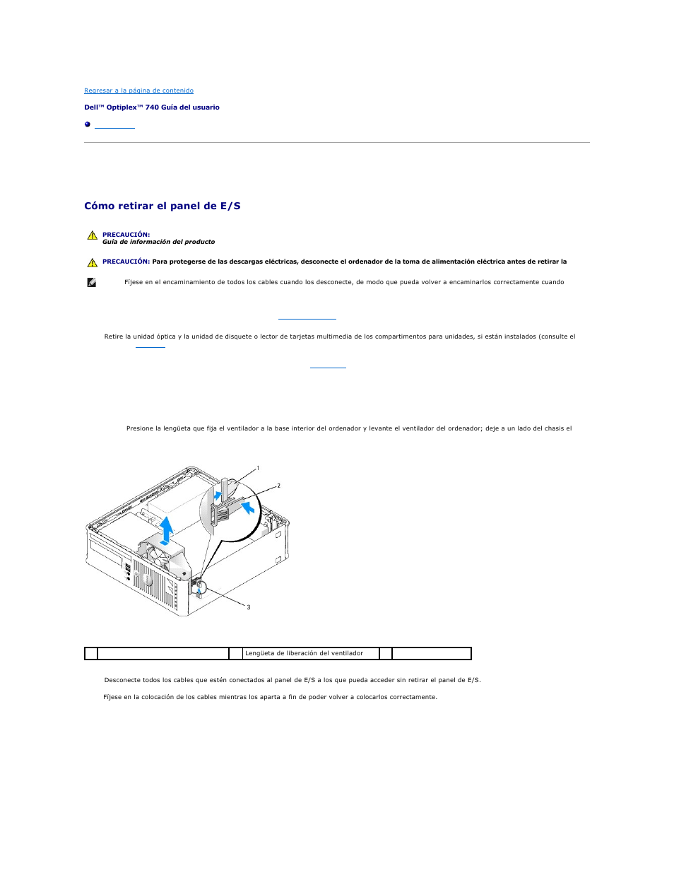 Panel de e/s, Cómo retirar el panel de e/s | Dell OptiPlex 740 User Manual | Page 180 / 236