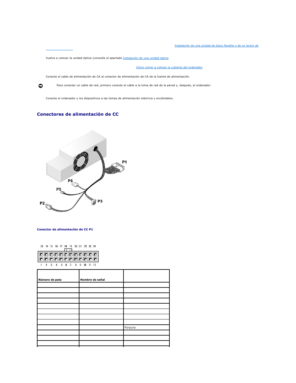 Conectores de alimentación de cc | Dell OptiPlex 740 User Manual | Page 183 / 236